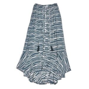 TIARE HAWAII Dakota Skirt Beachy Boho Button Front Maxi Teal White Print O/S